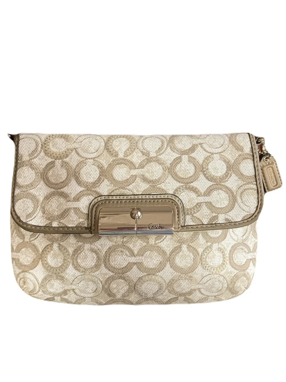 Coach Kristin Op Art Sequin Sling Pack Crossbody Bag #45088 Taupe Monogram EUC